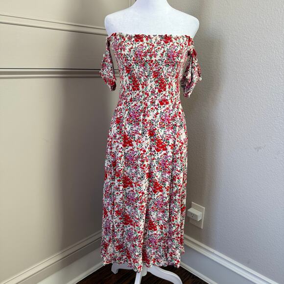 Lulus View From Meadow M Cream Floral Off Shoulder Midi Dress - Picture 2 of 5